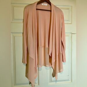 August Silk cardigan, sheer bottom, peach color, excellent condition, size small